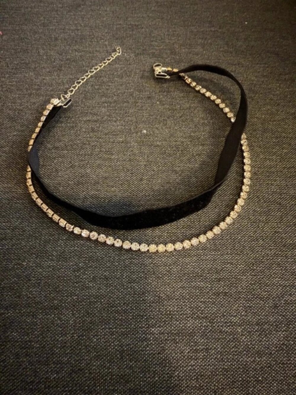 Black Velvet Rhinestone Choker Necklace Layered Crystal Chain Y2K Goth Party